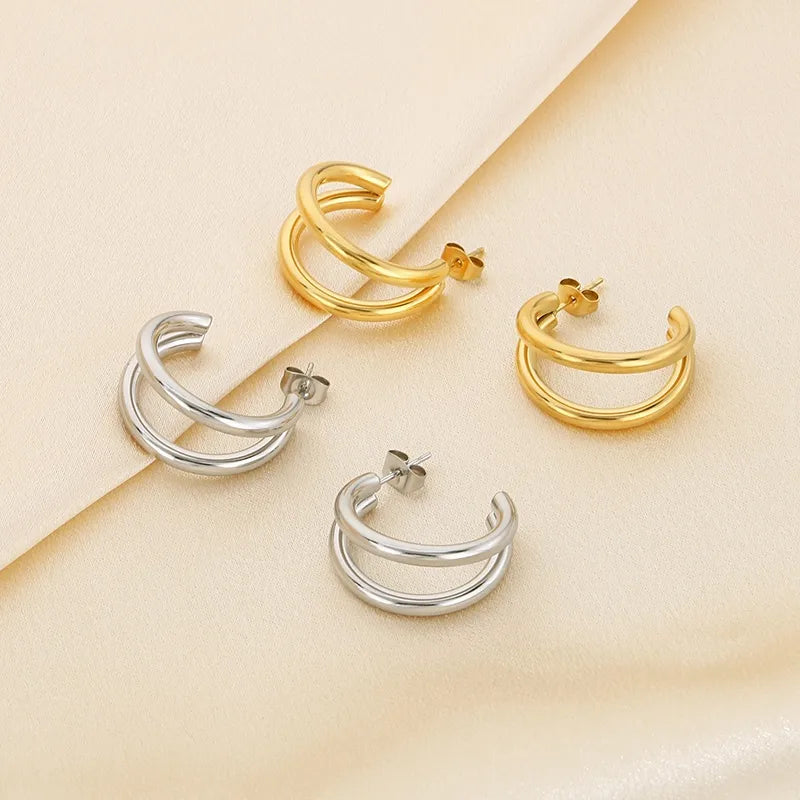 1 Pair Simple Style Solid Color Plating 304 Stainless Steel 18K Gold Plated Ear Studs