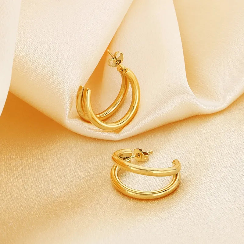 1 Pair Simple Style Solid Color Plating 304 Stainless Steel 18K Gold Plated Ear Studs