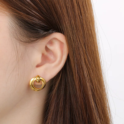 1 Pair Simple Style Solid Color Plating 304 Stainless Steel 18K Gold Plated Ear Studs