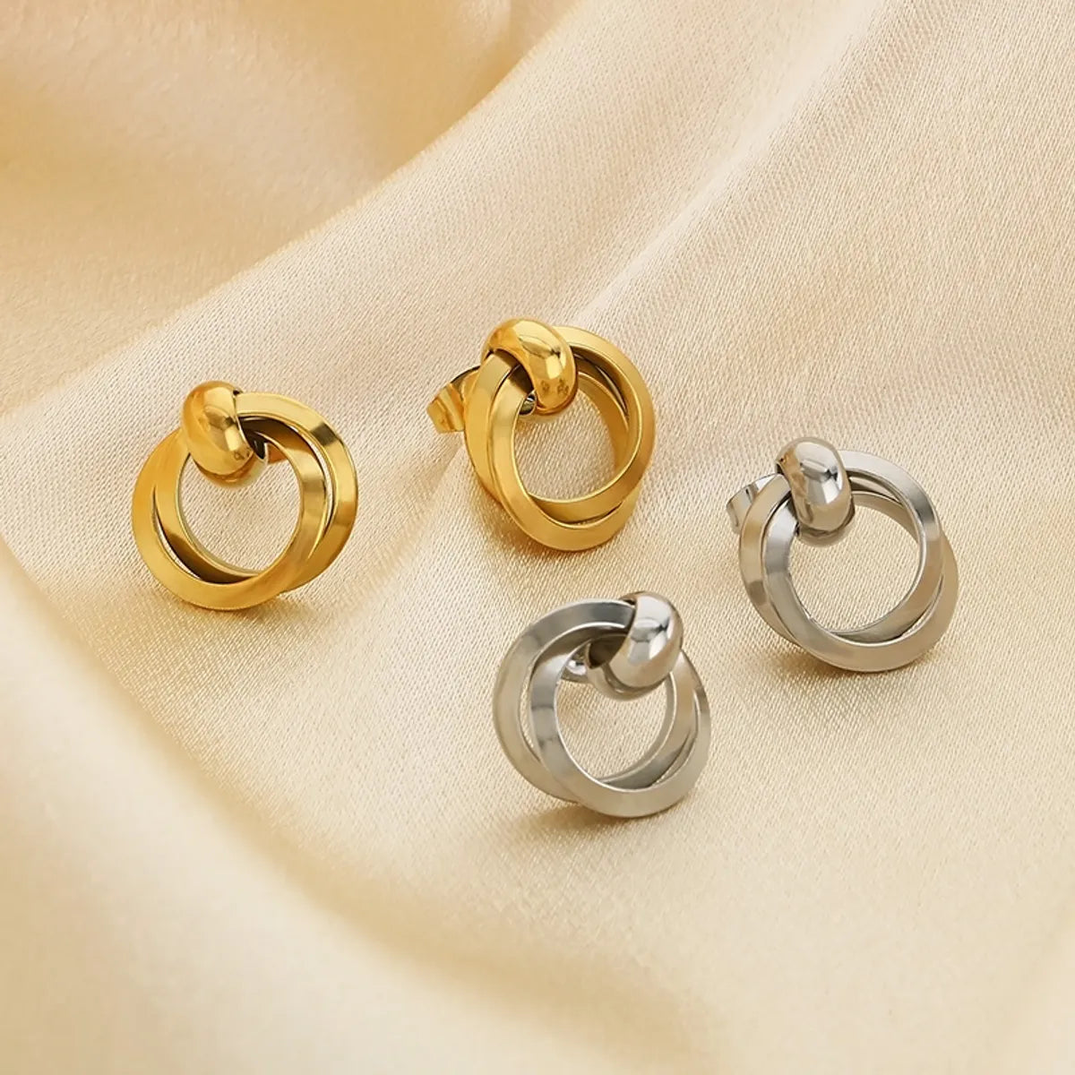 1 Pair Simple Style Solid Color Plating 304 Stainless Steel 18K Gold Plated Ear Studs