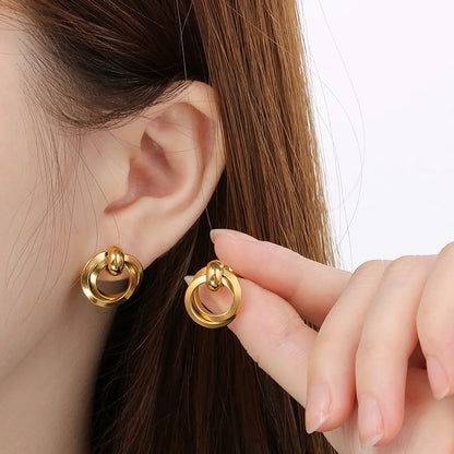 1 Pair Simple Style Solid Color Plating 304 Stainless Steel 18K Gold Plated Ear Studs