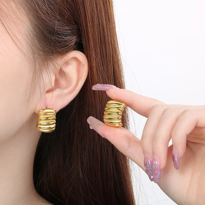 1 Pair Simple Style Solid Color Plating 304 Stainless Steel 18K Gold Plated Ear Studs