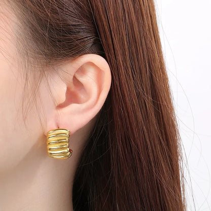 1 Pair Simple Style Solid Color Plating 304 Stainless Steel 18K Gold Plated Ear Studs