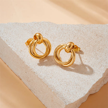 1 Pair Simple Style Solid Color Plating 304 Stainless Steel 18K Gold Plated Ear Studs