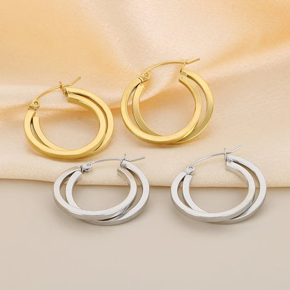 1 Pair Simple Style Solid Color Plating 304 Stainless Steel 18K Gold Plated Earrings