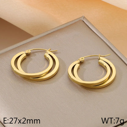 1 Pair Simple Style Solid Color Plating 304 Stainless Steel 18K Gold Plated Earrings