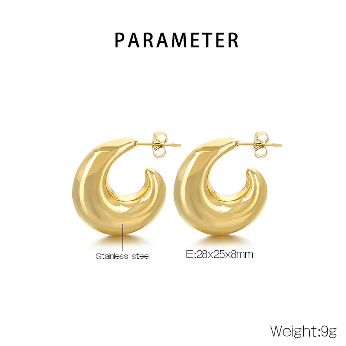 1 Pair Simple Style Solid Color Plating 304 Stainless Steel 18K Gold Plated Earrings