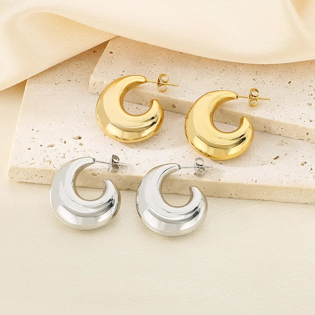 1 Pair Simple Style Solid Color Plating 304 Stainless Steel 18K Gold Plated Earrings