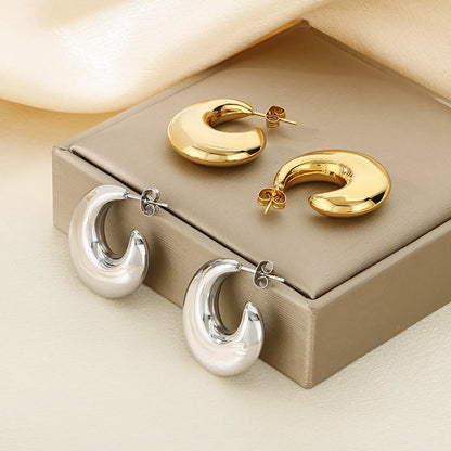 1 Pair Simple Style Solid Color Plating 304 Stainless Steel 18K Gold Plated Earrings