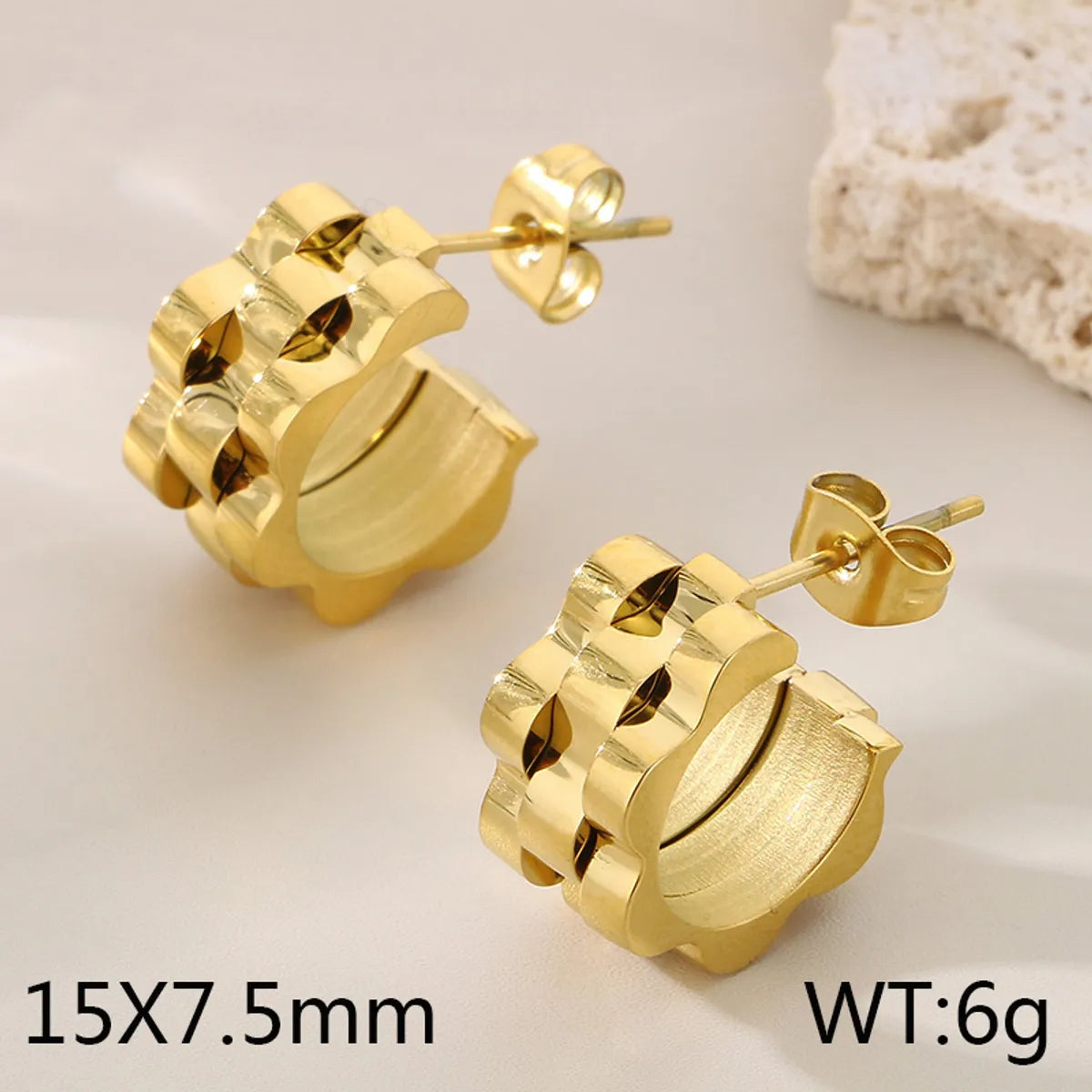 1 Pair Simple Style Solid Color Plating 304 Stainless Steel 18K Gold Plated Earrings