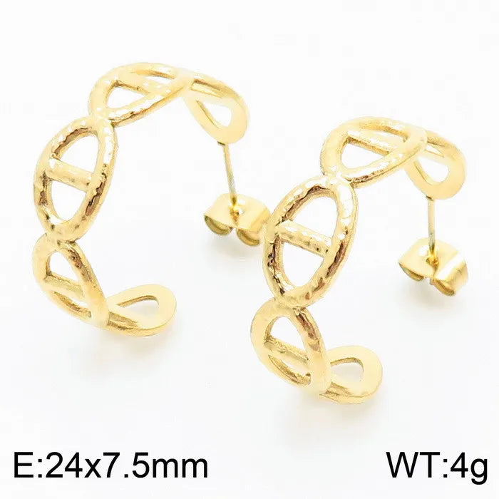 1 Pair Simple Style Solid Color Plating Hollow Out Stainless Steel 18K Gold Plated Ear Studs