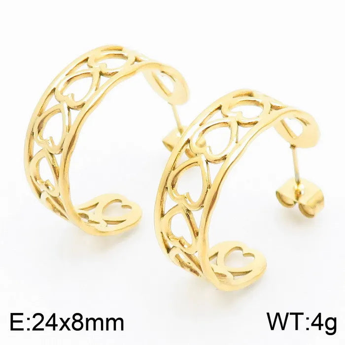 1 Pair Simple Style Solid Color Plating Hollow Out Stainless Steel 18K Gold Plated Ear Studs