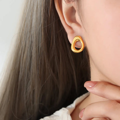 1 Pair Simple Style Solid Color Plating Hollow Out Titanium Steel 18k Gold Plated Ear Studs