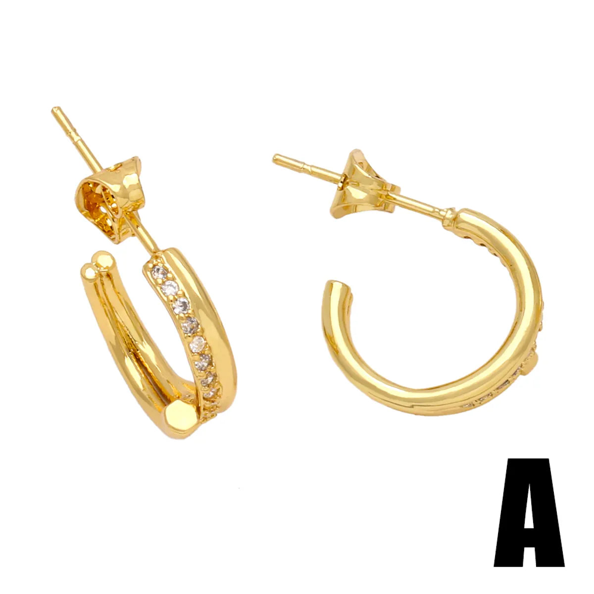 1 Pair Simple Style Solid Color Plating Inlay Copper Zircon 18k Gold Plated Ear Studs