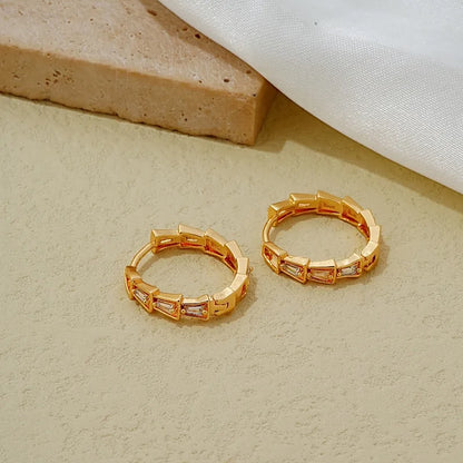 1 Pair Simple Style Solid Color Plating Inlay Copper Zircon Gold Plated Earrings