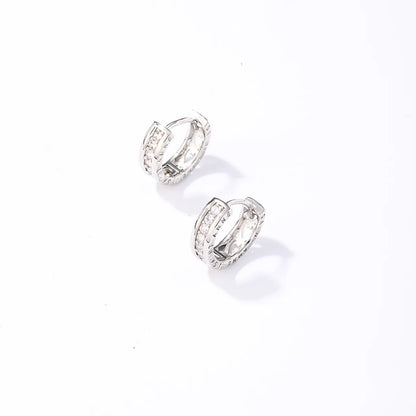 1 Pair Simple Style Solid Color Plating Inlay 304 Stainless Steel Copper Zircon Silver Plated Earrings