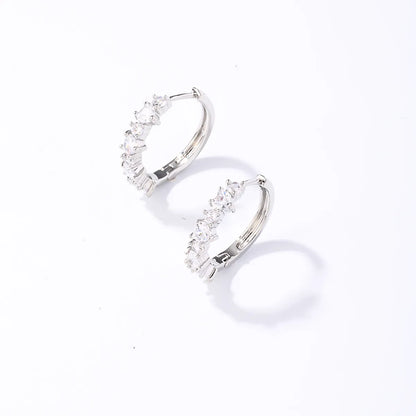 1 Pair Simple Style Solid Color Plating Inlay 304 Stainless Steel Copper Zircon Silver Plated Earrings