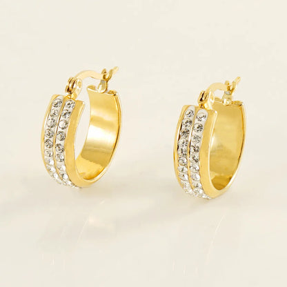 1 Pair Simple Style Solid Color Plating Inlay Stainless Steel Rhinestones 18k Gold Plated Ear Studs