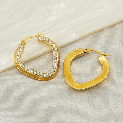 1 Pair Simple Style Solid Color Plating Inlay Stainless Steel Rhinestones 18k Gold Plated Ear Studs