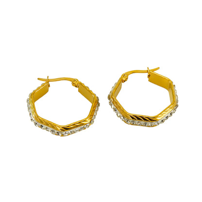 1 Pair Simple Style Solid Color Plating Inlay Stainless Steel Rhinestones 18k Gold Plated Ear Studs