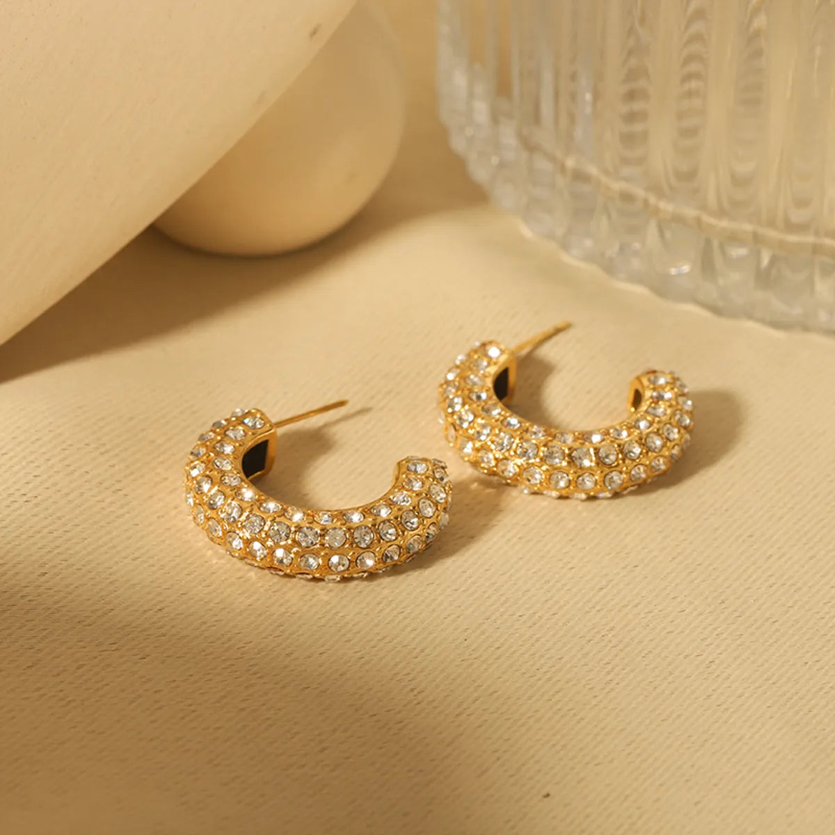 1 Pair Simple Style Solid Color Plating Inlay 304 Stainless Steel Rhinestones Hoop Earrings