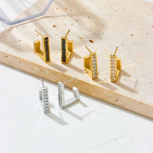 1 Pair Simple Style Solid Color Plating Inlay Stainless Steel Zircon 18k Gold Plated Ear Studs