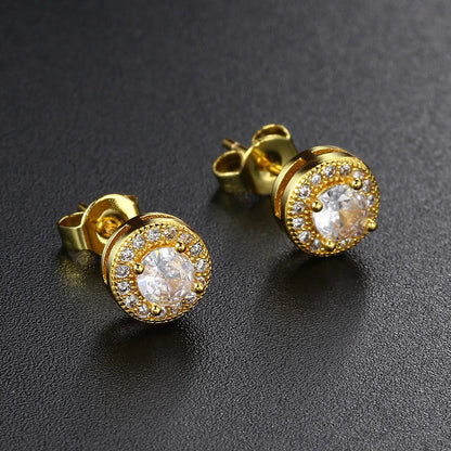 1 Pair Simple Style Solid Color Plating Inlay Stainless Steel Zircon 18k Gold Plated Silver Plated Ear Studs