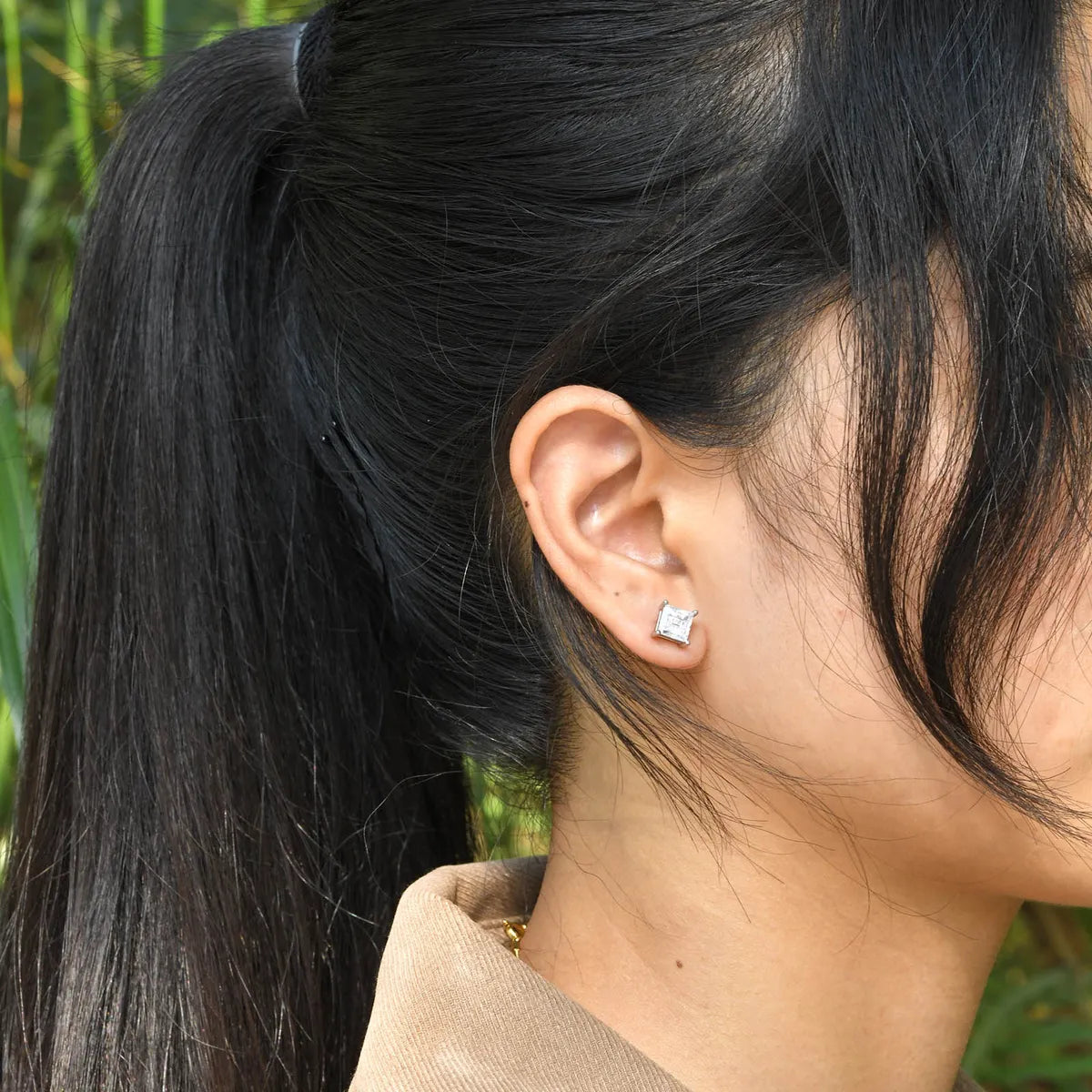 1 Pair Simple Style Solid Color Plating Inlay Stainless Steel Zircon 18k Gold Plated Silver Plated Ear Studs