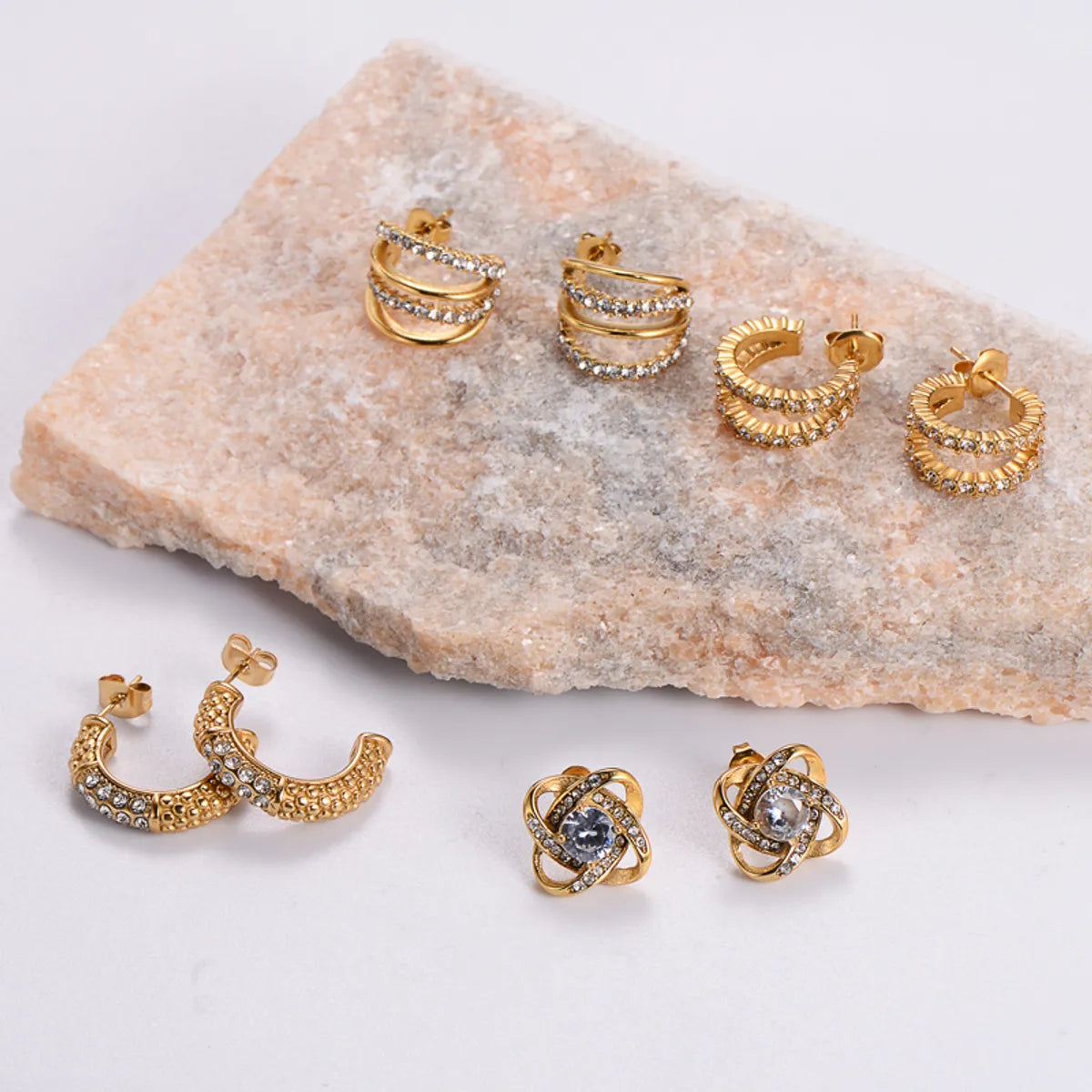 1 Pair Simple Style Solid Color Plating Inlay Stainless Steel Zircon 24k Gold Plated Ear Studs