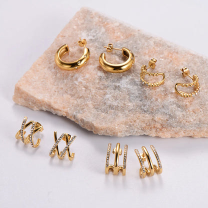 1 Pair Simple Style Solid Color Plating Inlay Stainless Steel Zircon 24k Gold Plated Ear Studs