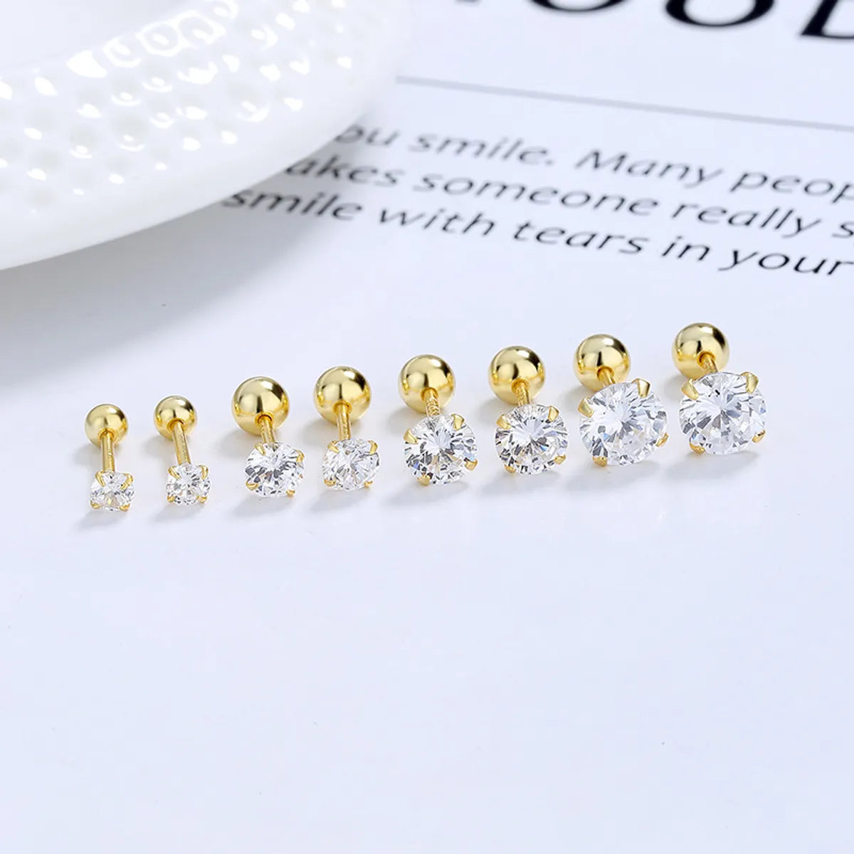 1 Pair Simple Style Solid Color Plating Inlay Sterling Silver Zircon Ear Studs