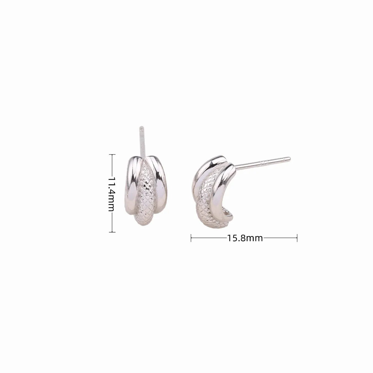 1 Pair Simple Style Solid Color Plating Pleated Sterling Silver Ear Studs