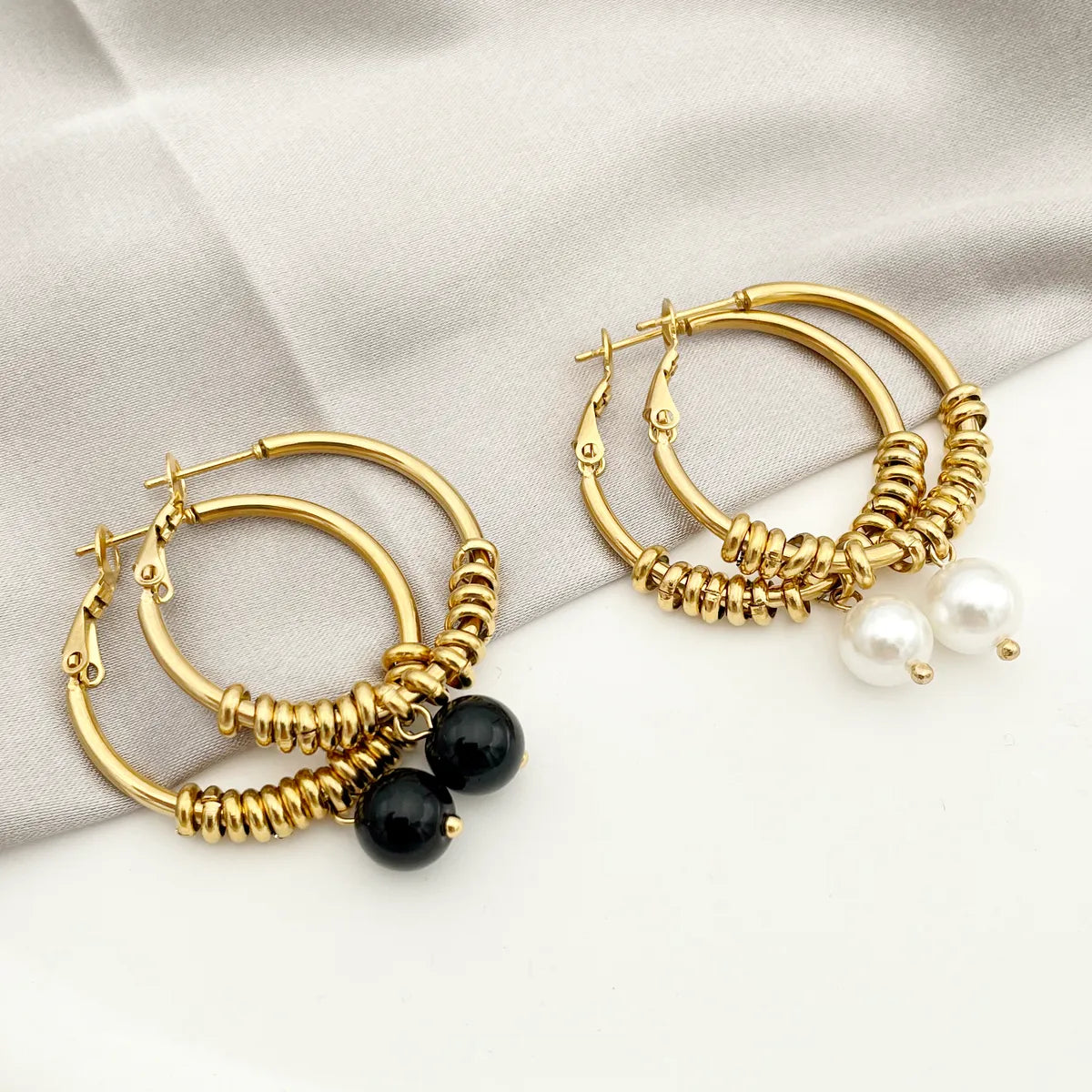 1 Pair Simple Style Solid Color Plating Stainless Steel 14k Gold Plated Drop Earrings