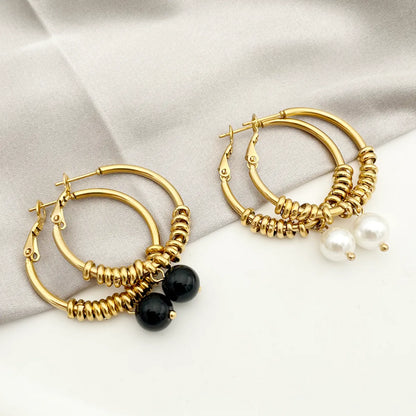 1 Pair Simple Style Solid Color Plating Stainless Steel 14k Gold Plated Drop Earrings