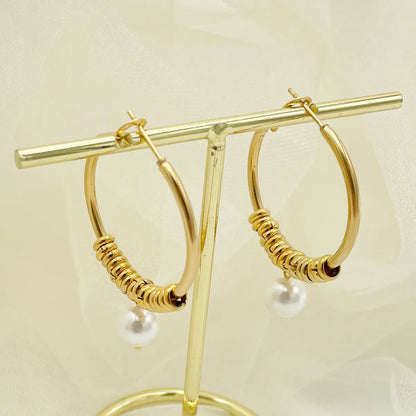 1 Pair Simple Style Solid Color Plating Stainless Steel 14k Gold Plated Drop Earrings