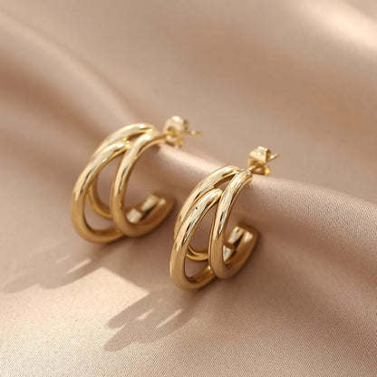 1 Pair Simple Style Solid Color Plating Stainless Steel 14k Gold Plated Ear Studs