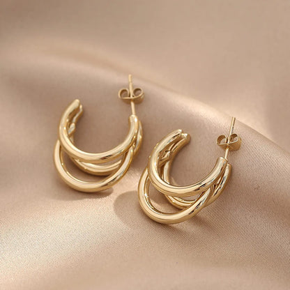 1 Pair Simple Style Solid Color Plating Stainless Steel 14k Gold Plated Ear Studs