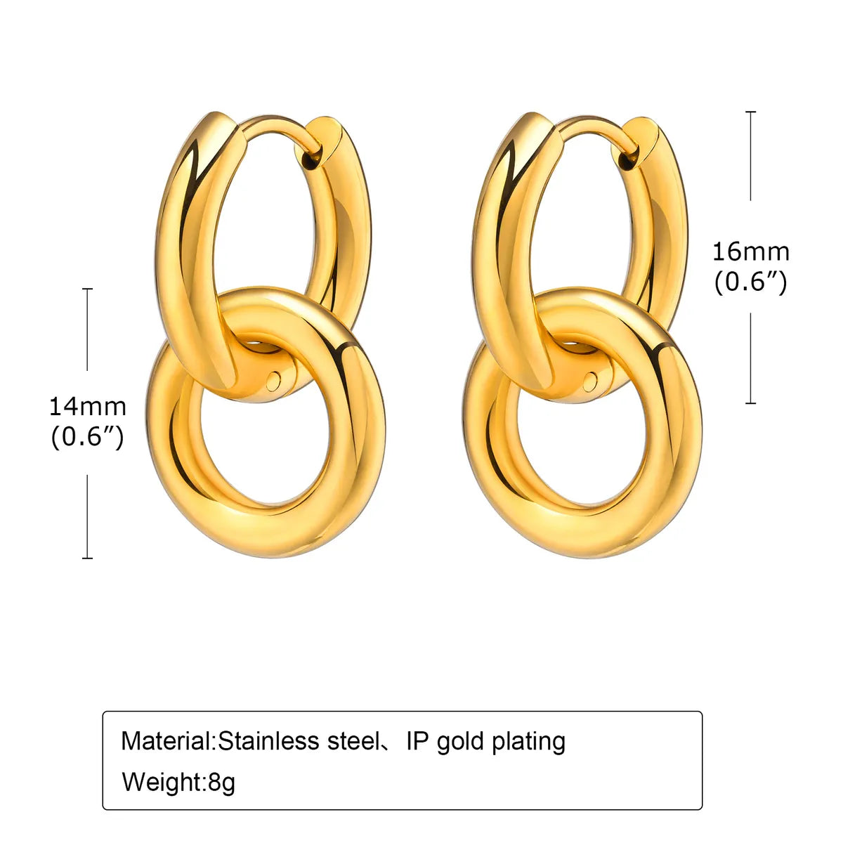 1 Pair Simple Style Solid Color Plating Stainless Steel 18k Gold Plated Drop Earrings