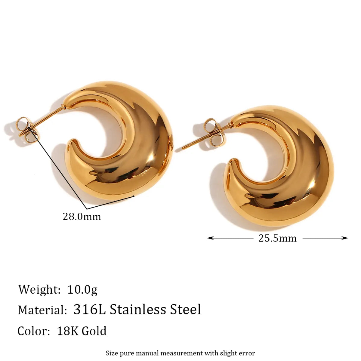 1 Pair Simple Style Solid Color Plating Stainless Steel 18k Gold Plated Ear Studs