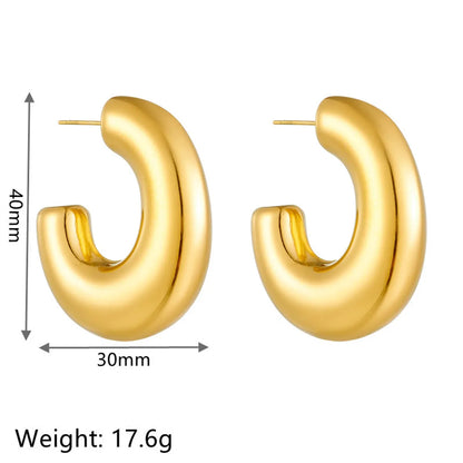 1 Pair Simple Style Solid Color Plating Stainless Steel 18k Gold Plated Hoop Earrings