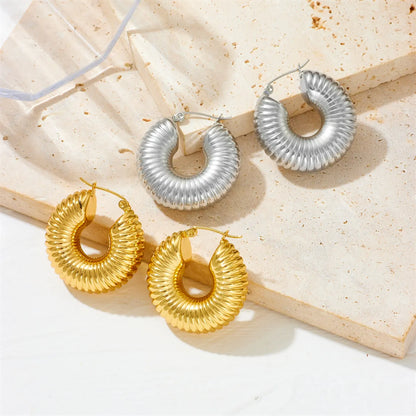 1 Pair Simple Style Solid Color Plating Stainless Steel 18k Gold Plated Hoop Earrings