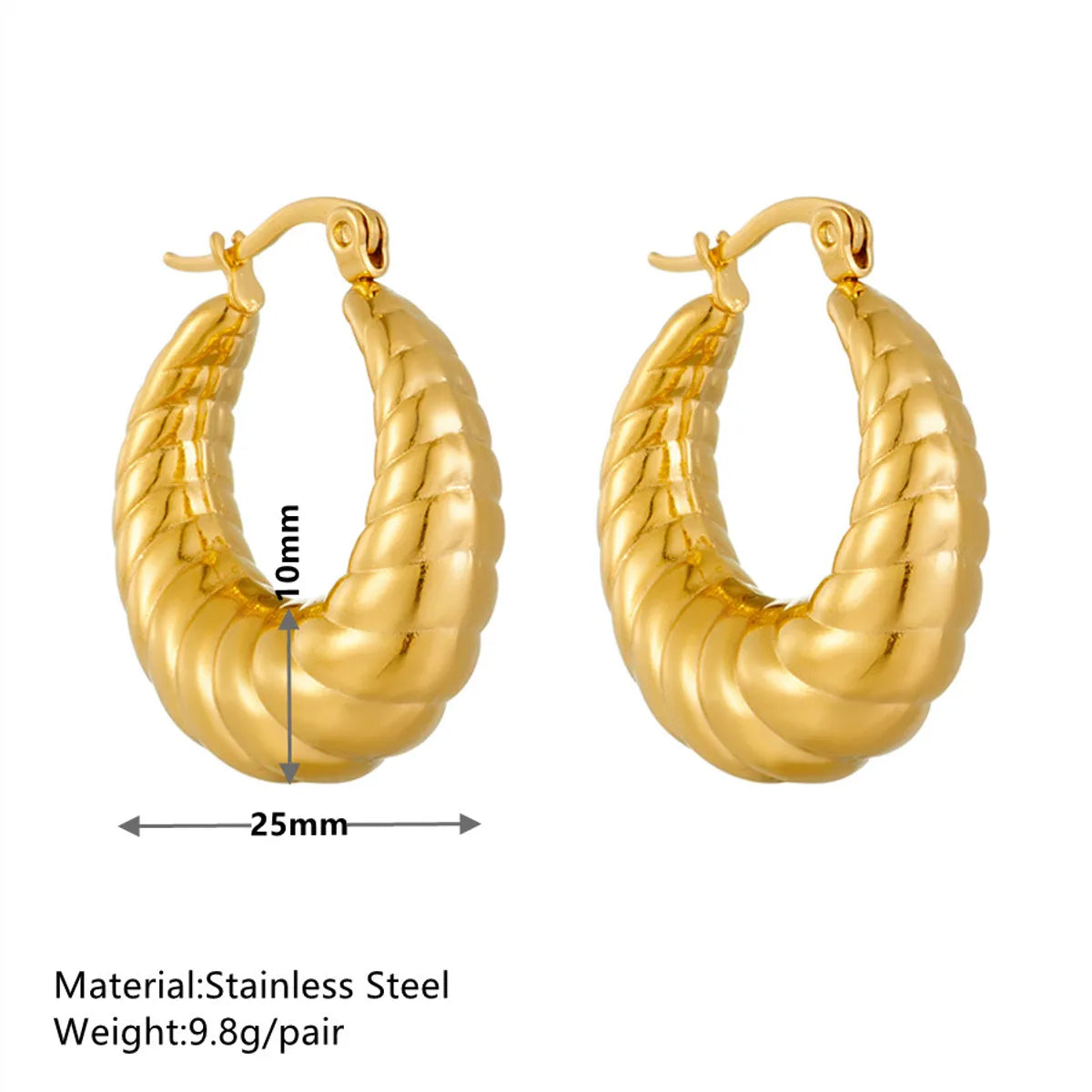 1 Pair Simple Style Solid Color Plating Stainless Steel 18k Gold Plated Hoop Earrings