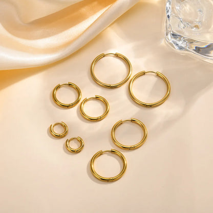 1 Pair Simple Style Solid Color Plating Stainless Steel 18k Gold Plated Hoop Earrings