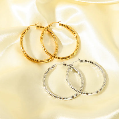 1 Pair Simple Style Solid Color Plating Stainless Steel 18k Gold Plated Hoop Earrings