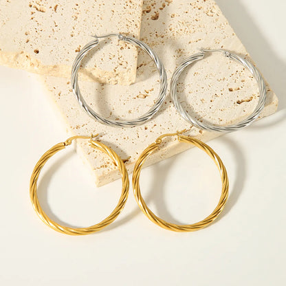 1 Pair Simple Style Solid Color Plating Stainless Steel 18k Gold Plated Hoop Earrings