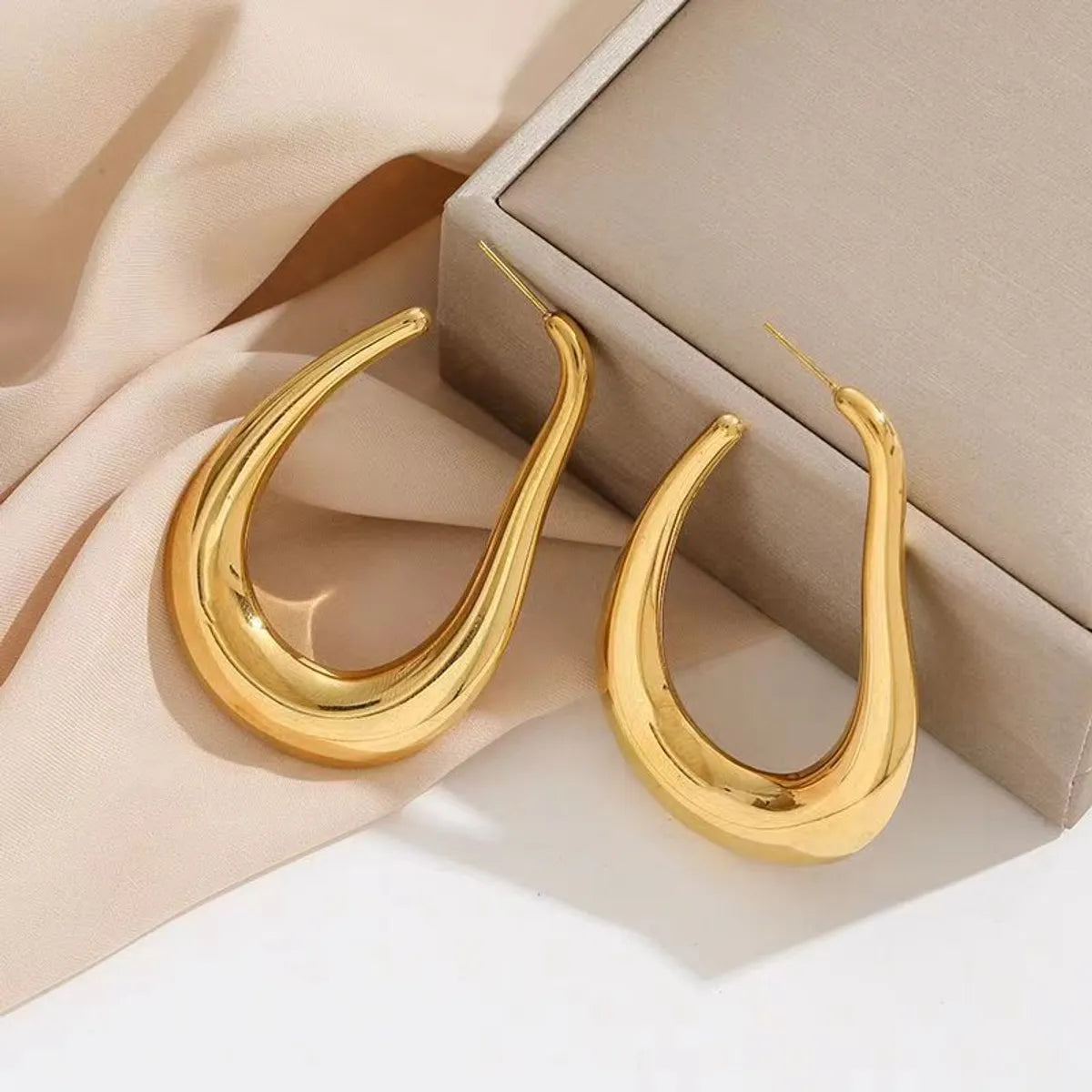 1 Pair Simple Style Solid Color Plating Stainless Steel 24k Gold Plated Earrings