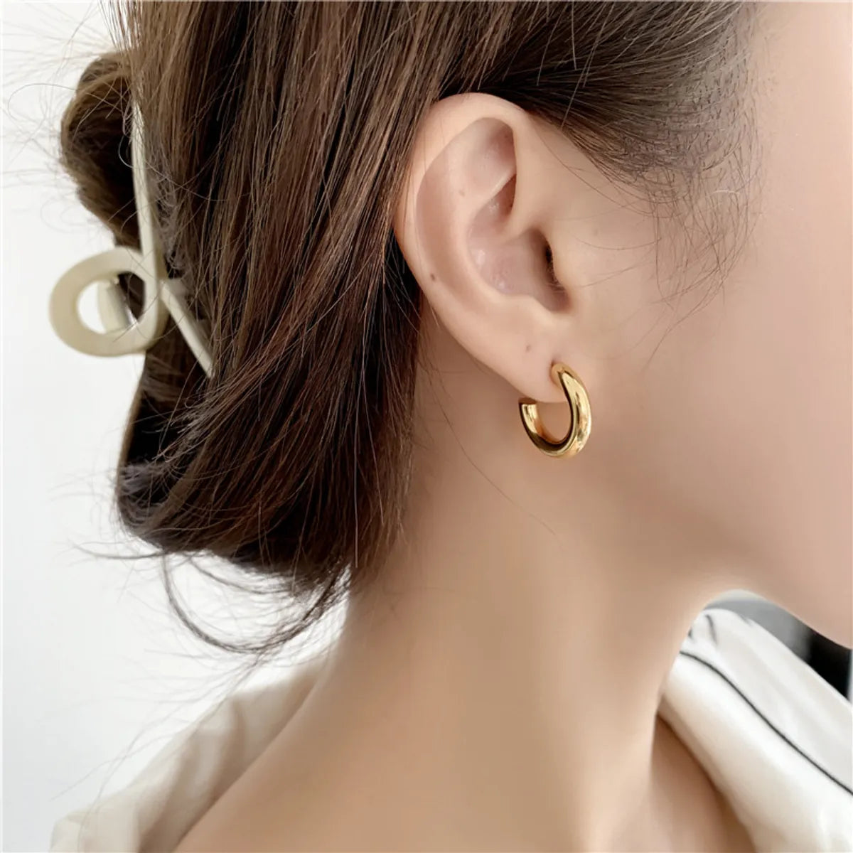 1 Pair Simple Style Solid Color Plating Stainless Steel Gold Plated Earrings