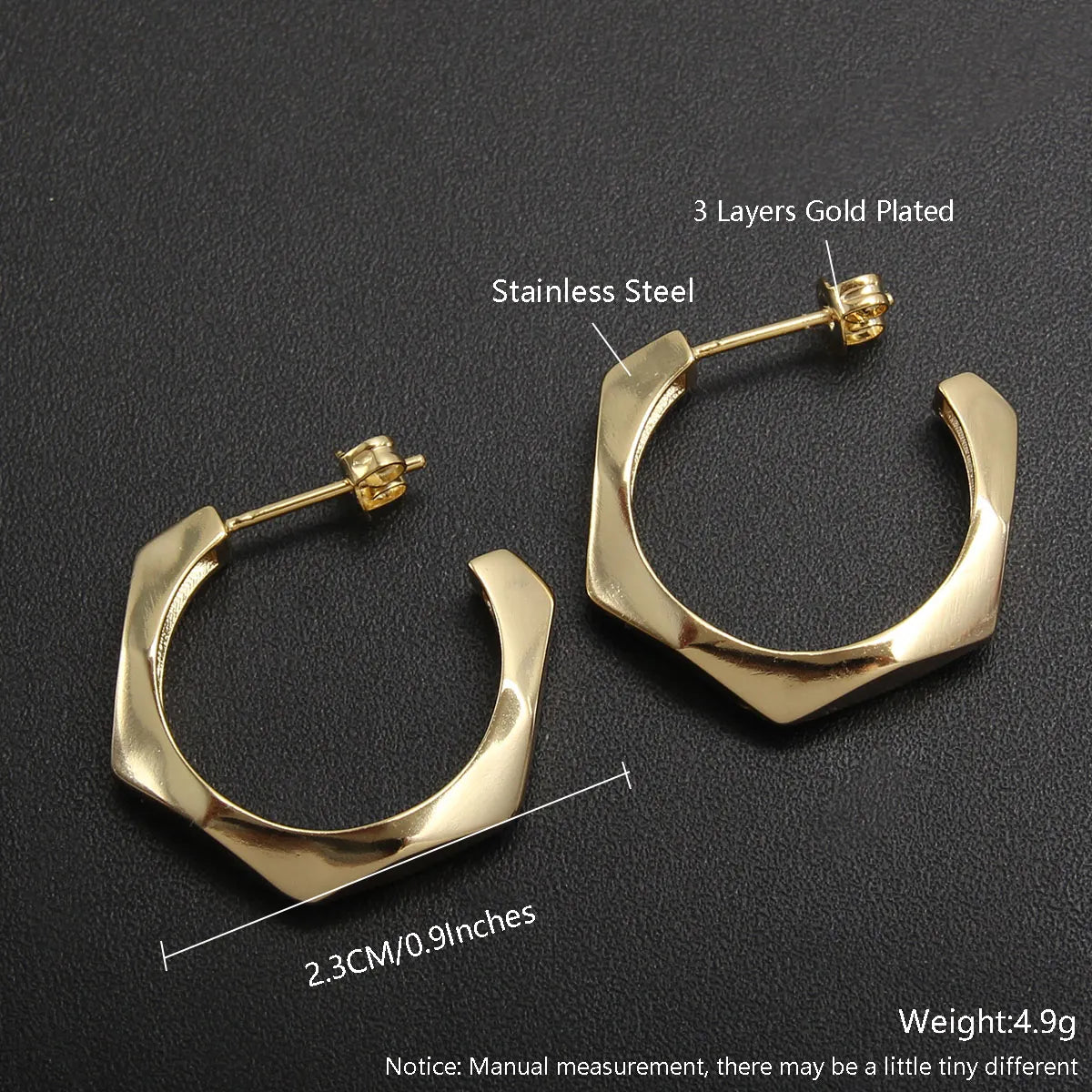 1 Pair Simple Style Solid Color Plating Stainless Steel Gold Plated Earrings