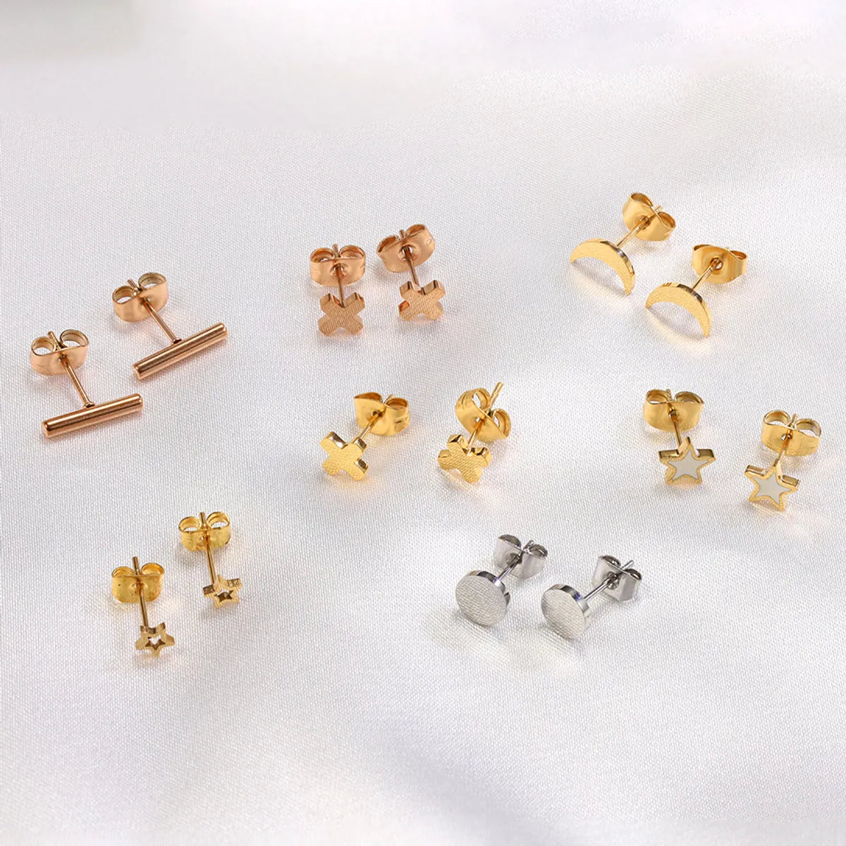 1 Pair Simple Style Solid Color Plating Titanium Steel 18k Gold Plated Ear Studs