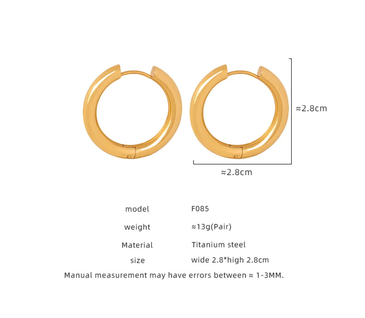 1 Pair Simple Style Solid Color Plating Titanium Steel 18k Gold Plated Hoop Earrings